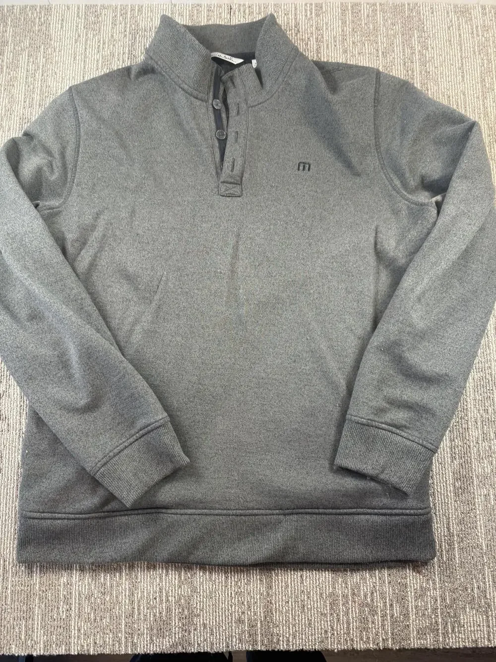 TravisMathew Sweatshirt Mens 2XL Gray Snap Mock Neck Pullover Golf Henley Soft